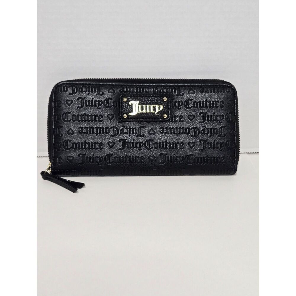Juicy Couture Debossed Logo Wallet | Black Gold Zip Around